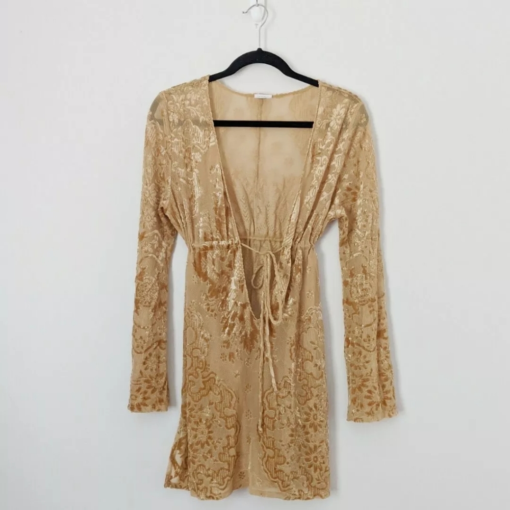 La Perla Velvet Mesh Sheer Bell Sleeve Kaftan